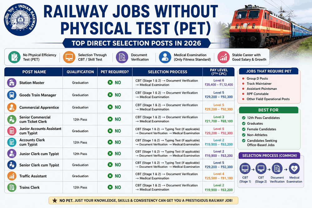 Railway Jobs Without Physical Test (PET): Top Direct Selection Posts in 2026