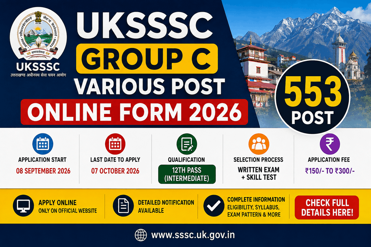 UKSSSC Group C Online Form 2026: 553 Posts, Apply Date, Eligibility